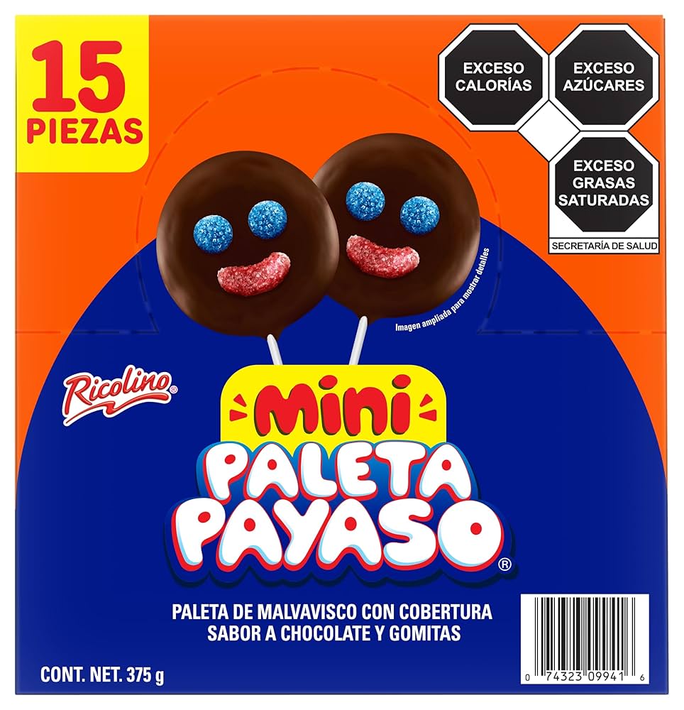 Dulce paleta payaso mini Ricolino 375g con 15 piezas