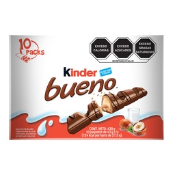 Chocolate kinder bueno 430g (10 paquetes de 43g)
